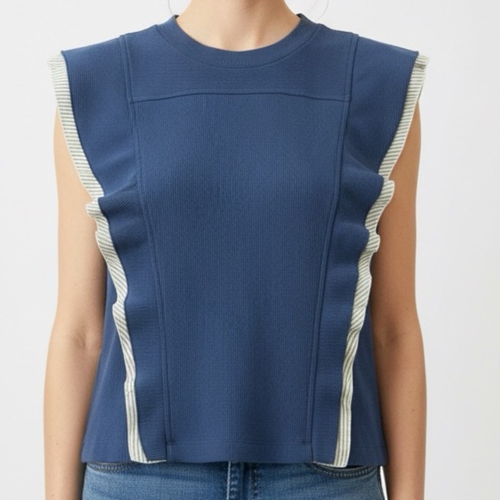 Anthropologie Ribbed Ruffle Button Down Back Top S